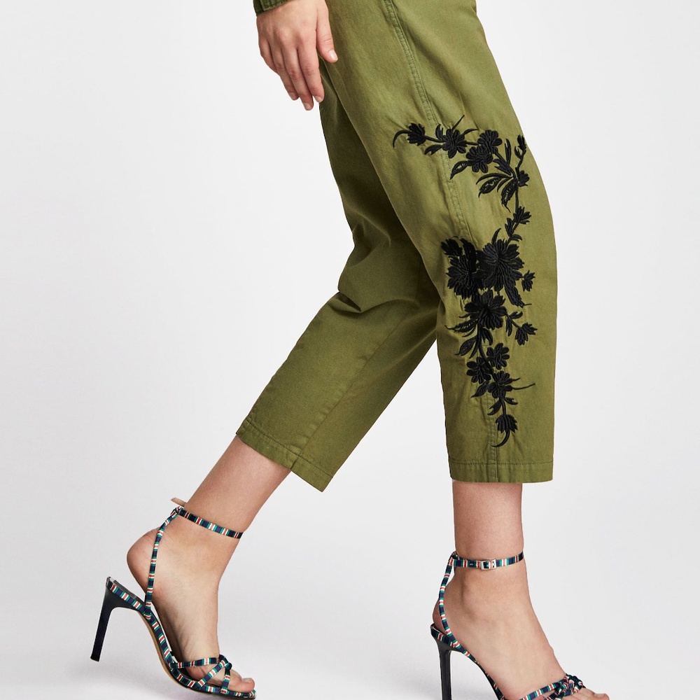 NWOT Zara Boho US 8 Embroidered Chino Pants - Picture 4 of 6